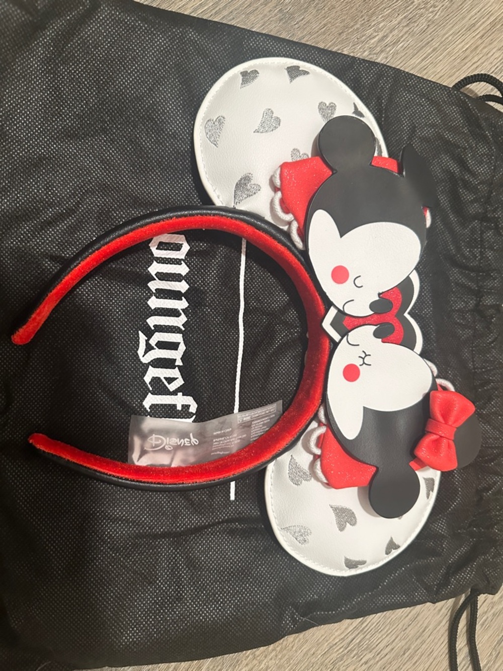 Disney Black White Red Minnie x Kuromi Heart Bow Ear Headband